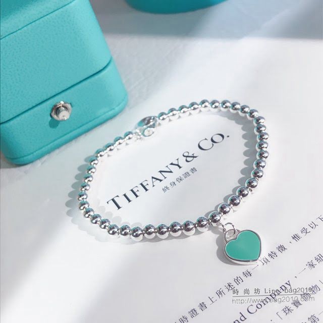 Tiffany純銀飾品 蒂芙尼女士專櫃爆款櫻花粉藍色雙心琺瑯手鏈  zgt1803
